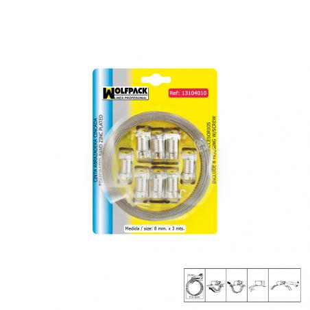 Cinta Abrazadera  cortar Zincada   8 mm.  x 3 m. con 8 tornillos Abrazadera Metalica de Tornillo, Abrazadera Sin Fin