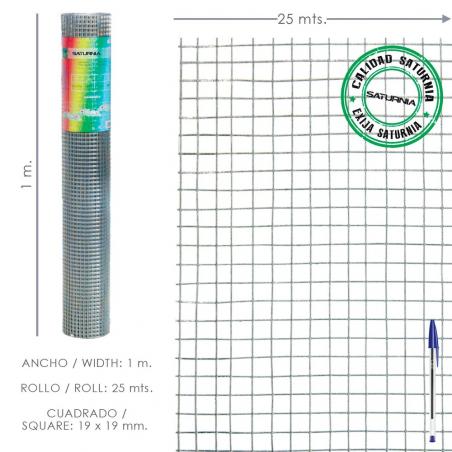 Malla Electrosoldada Galvanizada 25x25 / 1,60 / 100 cm. GD Rollo 25 metros.