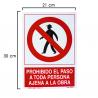 Cartel Prohibido Paso Persona Ajena Obra  30x21 cm.