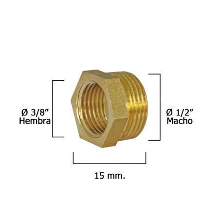 Reduccion Hexagonal Pulida 1/2" Macho x 3/8" Hembra