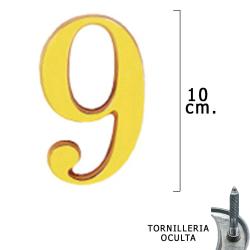 Numero Latón "9" 10 cm. con Tornilleria Oculta (Blister 1 Pieza)