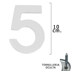 Numero Metal "5" Plateado Mate 10 cm. con Tornilleria Oculta (Blister 1 Pieza)