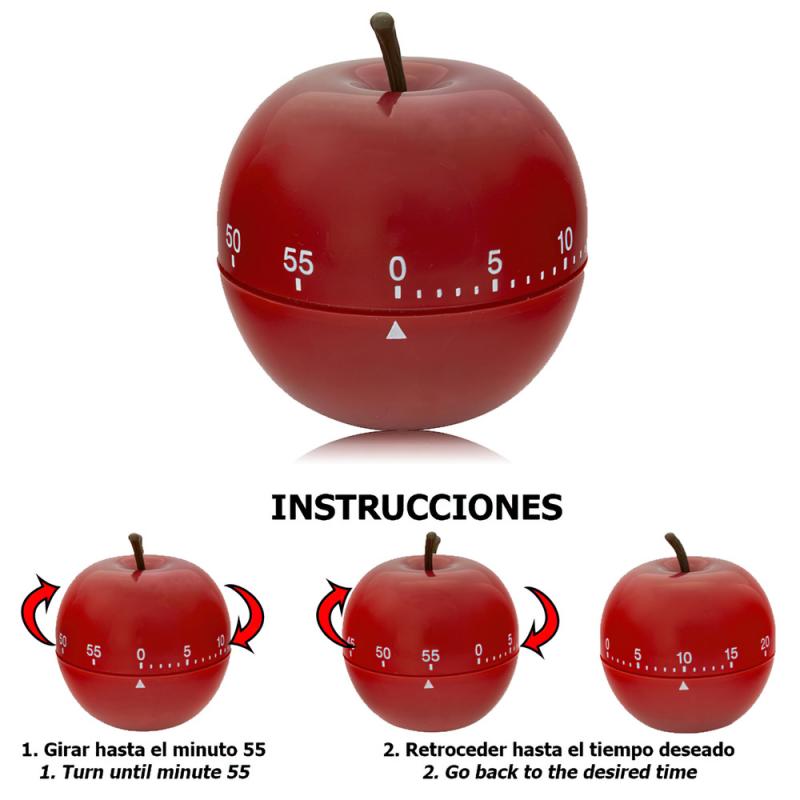 Temporizador Minutero Cocina Manzana Roja 60 Minutos