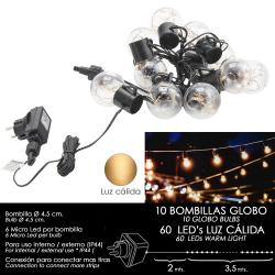 Luces Navidad Jardin Decorativas 10 Bombillas Globo (IP44)