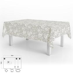 Mantel Hule Rectangular Flores Blancas Impermeable Antimanchas PVC 140x250 cm.  Recortable Uso Interior y Exterior