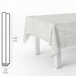 Mantel Hule Rectangular Ramas Gris. Impermeable Antimanchas PVC 140 cm. x 20 metros. Rollo Recortable. Interior y Exterior