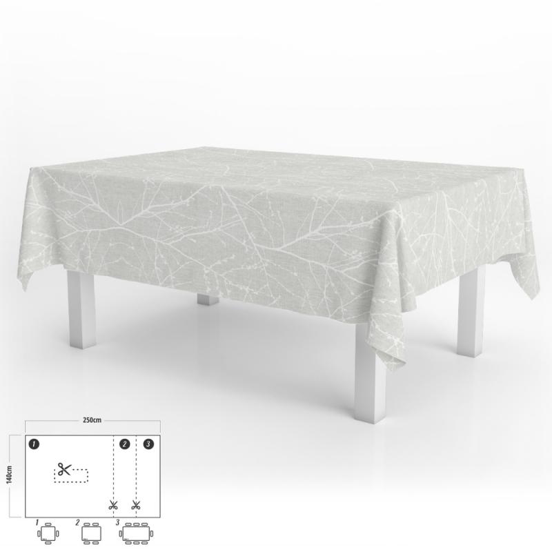 Mantel Hule Rectangular Ramas Gris Impermeable Antimanchas PVC 140x250 cm.  Recortable Uso Interior y Exterior