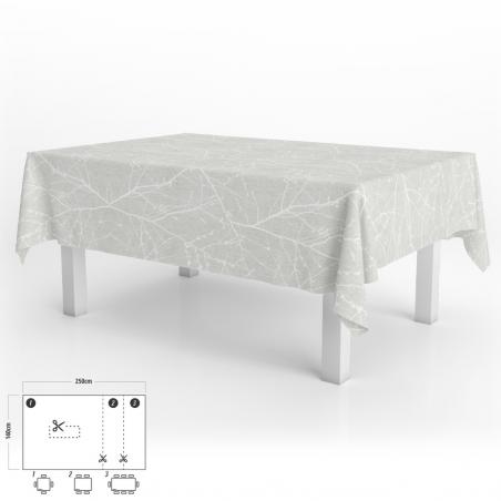 Mantel Hule Rectangular Ramas Gris Impermeable Antimanchas PVC 140x250 cm.  Recortable Uso Interior y Exterior