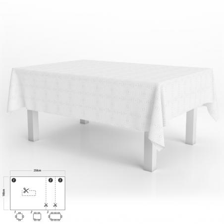 Mantel Hule Muleton Rectangular Blanco Impermeable Antimanchas PVC 140x250 cm.  Recortable Uso Interior y Exterior