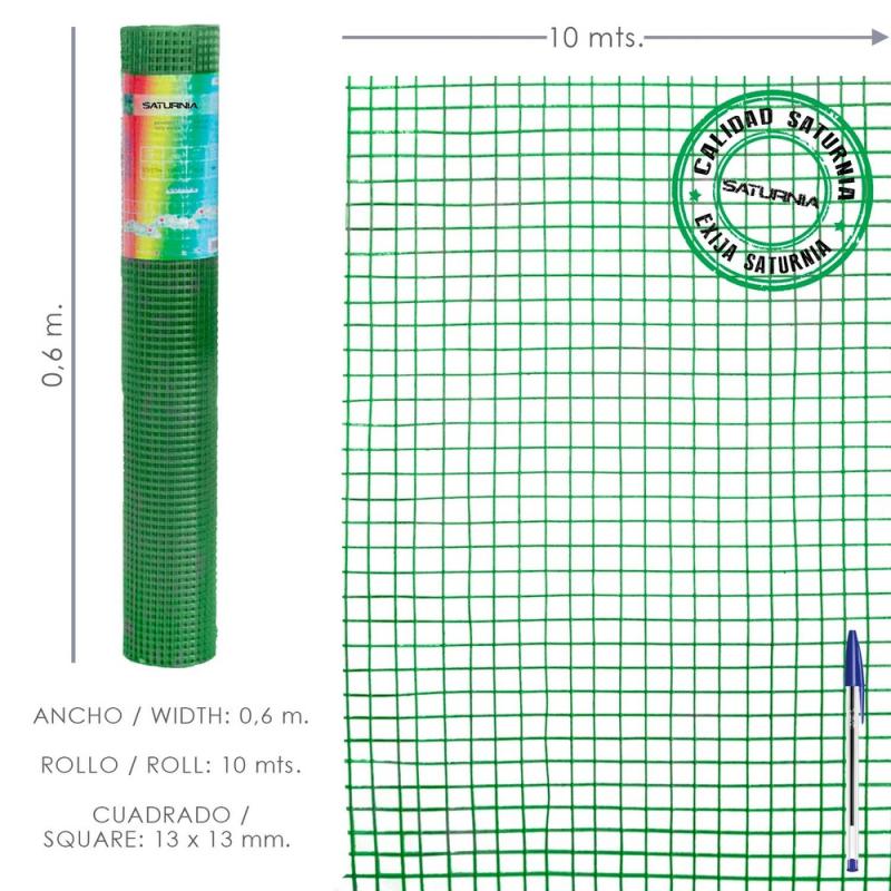 Malla Electrosoldada Plastificada Corral 13x13 / Altura 60 cm. / Rollo 10 metros