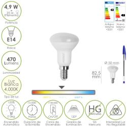 Bombilla Led Reflectante Rosca E14. 4,9 Watt. Equivale A 35 Watt. 470 Lumenes. Luz Neutra (4000º K.)